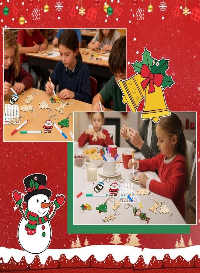 Bafeil 36 Pcs Christmas Wood Craft Kits Color Your Own Keychains DIY Unfinished Wooden Blank Keychains Paint Craft for Christmas School Classroom Home Active Party Favors Decor Gifts - Image 3